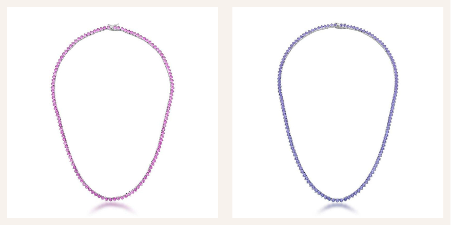 Título: Rivieras Magenta Luxe e Amethyst: cor intensa com acabamento elegante para atualizar looks neutros. - Descrição: Colares Riviera Magenta Luxe e Amethyst como tendências de semijoias coloridas 2026